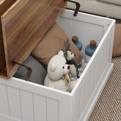 31.5" Farmhouse Coffee Table, Square Wood Center Table with Hinged Lift Top, Rustic Cocktail Table with Large Hidden Storage Compartmen for Living Room-White - luxuryhomedecoridea.com