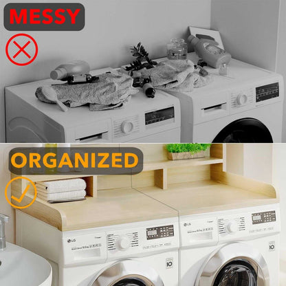 Washer Dryer Countertop with Non-slip Pads, Laundry Wood Shelf Topper with Edge, 54" Width x 27.5" Depth Double Layer Organizer for Washer and Dryer Laundry Hamper Counter Storage Organization (OAK) - luxuryhomedecoridea.com