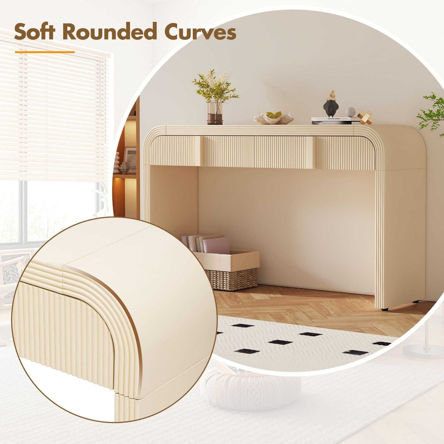 Unique Modern Rounded Silhouette and Smooth Surface Console Table with 2 Drawers for Living Room and Entryway - luxuryhomedecoridea.com