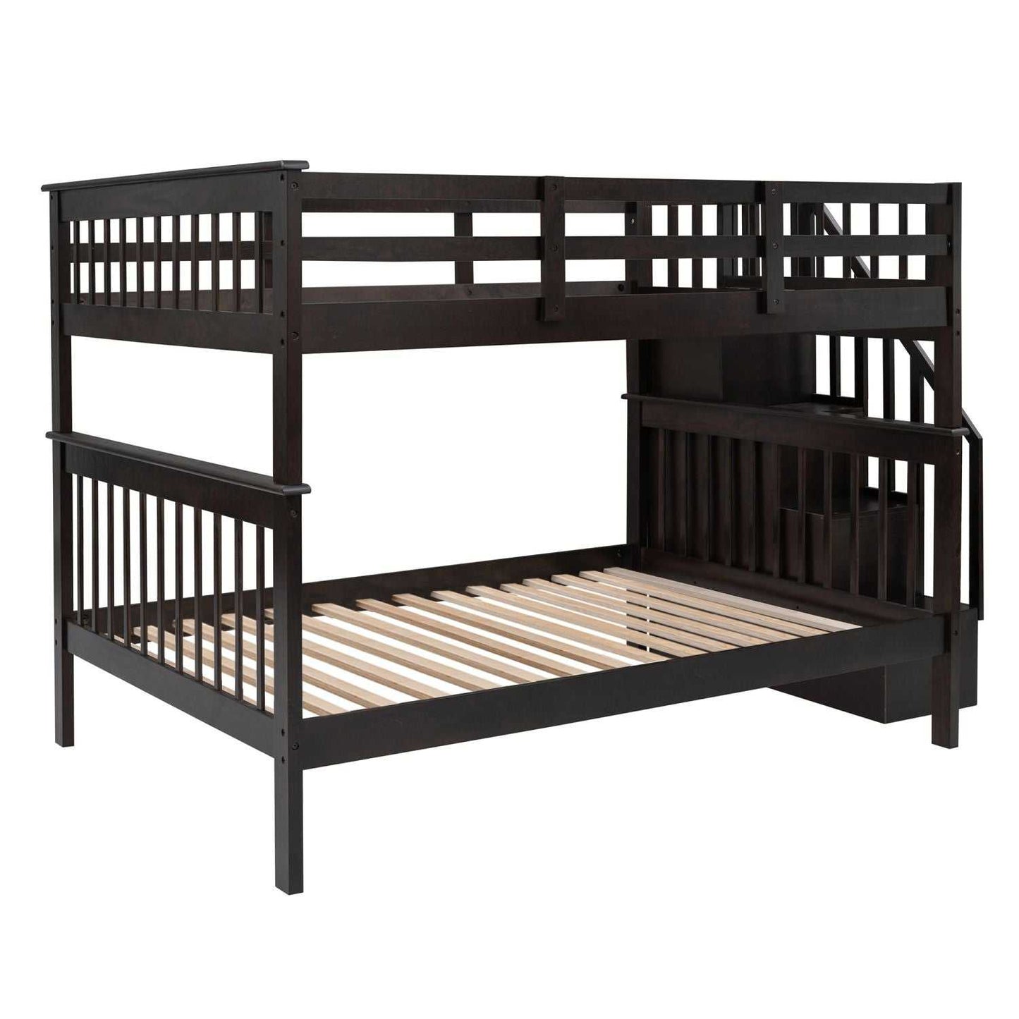 Stairway Full-Over-Full Bunk Bed with Storage and Guard Rail for Bedroom, Dorm, Espresso - luxuryhomedecoridea.com