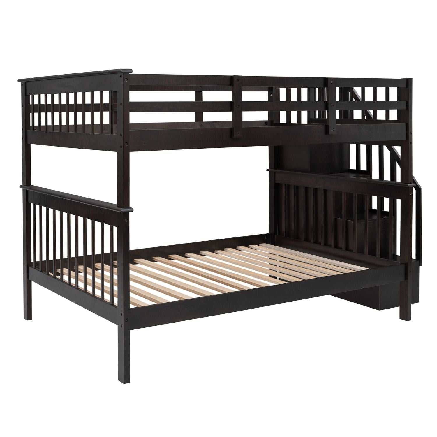 Stairway Full-Over-Full Bunk Bed with Storage and Guard Rail for Bedroom, Dorm, Espresso - luxuryhomedecoridea.com