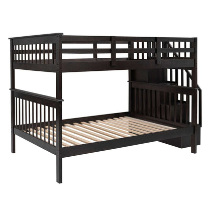 Stairway Full-Over-Full Bunk Bed with Storage and Guard Rail for Bedroom, Dorm, Espresso - luxuryhomedecoridea.com