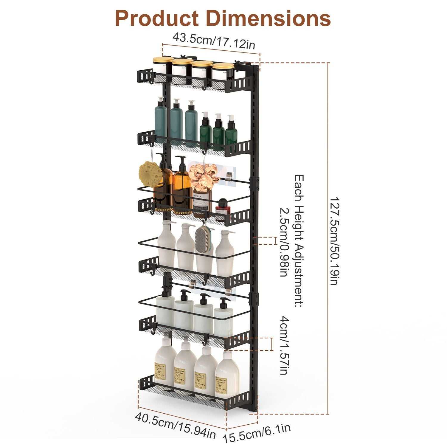 10LBS Loading 6-Tier Over the Door Pantry Organizer, Large Metal Door Spice Rack, Hanging Heavy-Duty Pantry Door Storage Shelf Easy Install Behind Door Storagefor Kitchen and Bathroom, Black - luxuryhomedecoridea.com