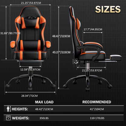 Video Game Chairs for Adults, PU Leather Gaming Chair with Footrest, 360°Swivel Adjustable Lumbar Pillow Gamer Chair, Comfortable Computer Chair for Heavy People - luxuryhomedecoridea.com