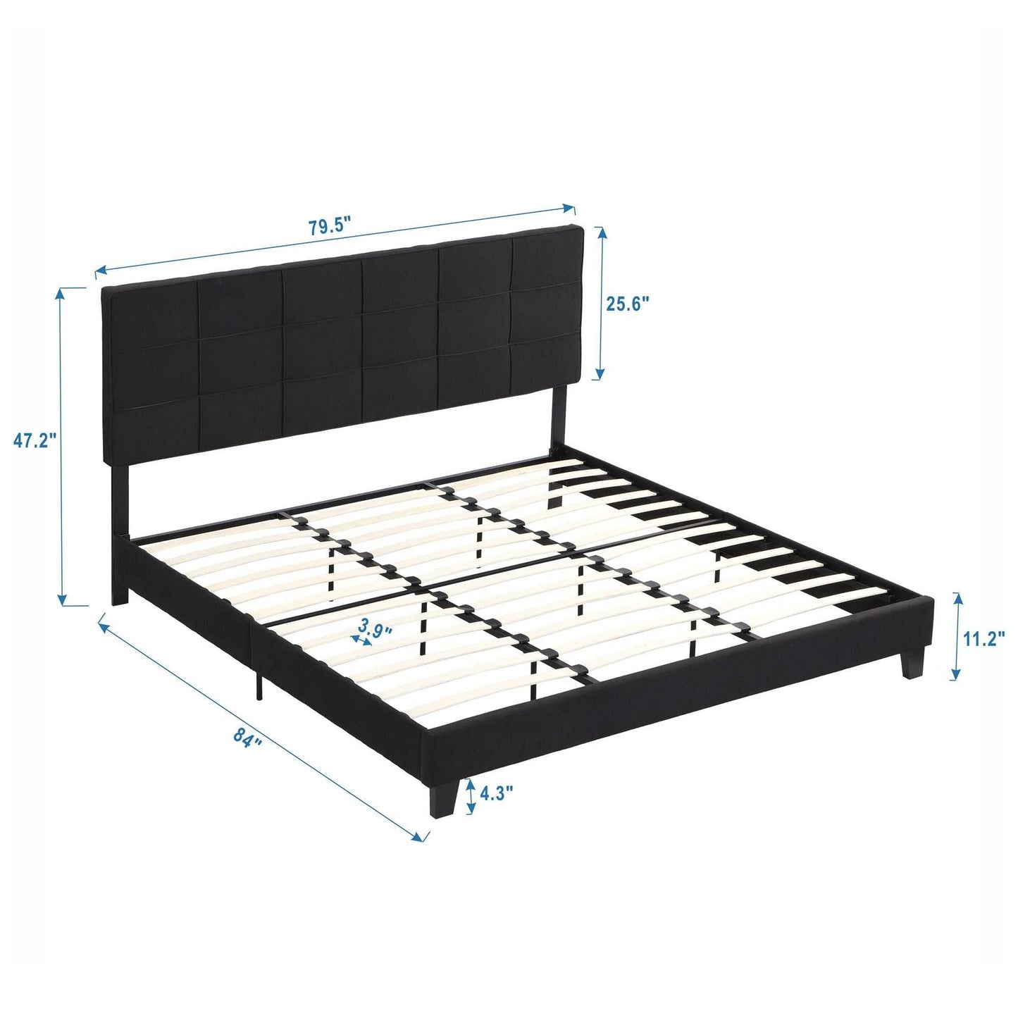King Size Upholstered Platform Bed Frame with Linen Fabric Headboard, No Box Spring Needed, Wood Slat Support, Easy Assembly, BLACK - luxuryhomedecoridea.com