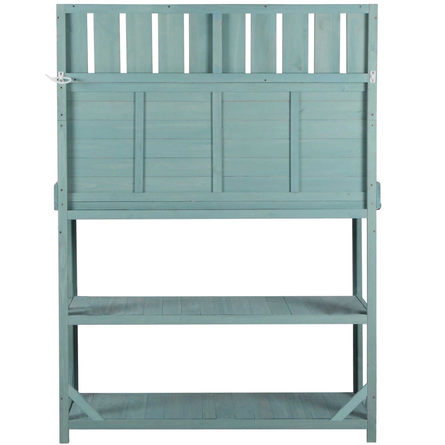 65" Large Wooden Farmhouse Rustic Outdoor Potting Bench Table; Patio Workstation; Garden Potting Bench with 4 Storage Shelves and Side Hook - luxuryhomedecoridea.com