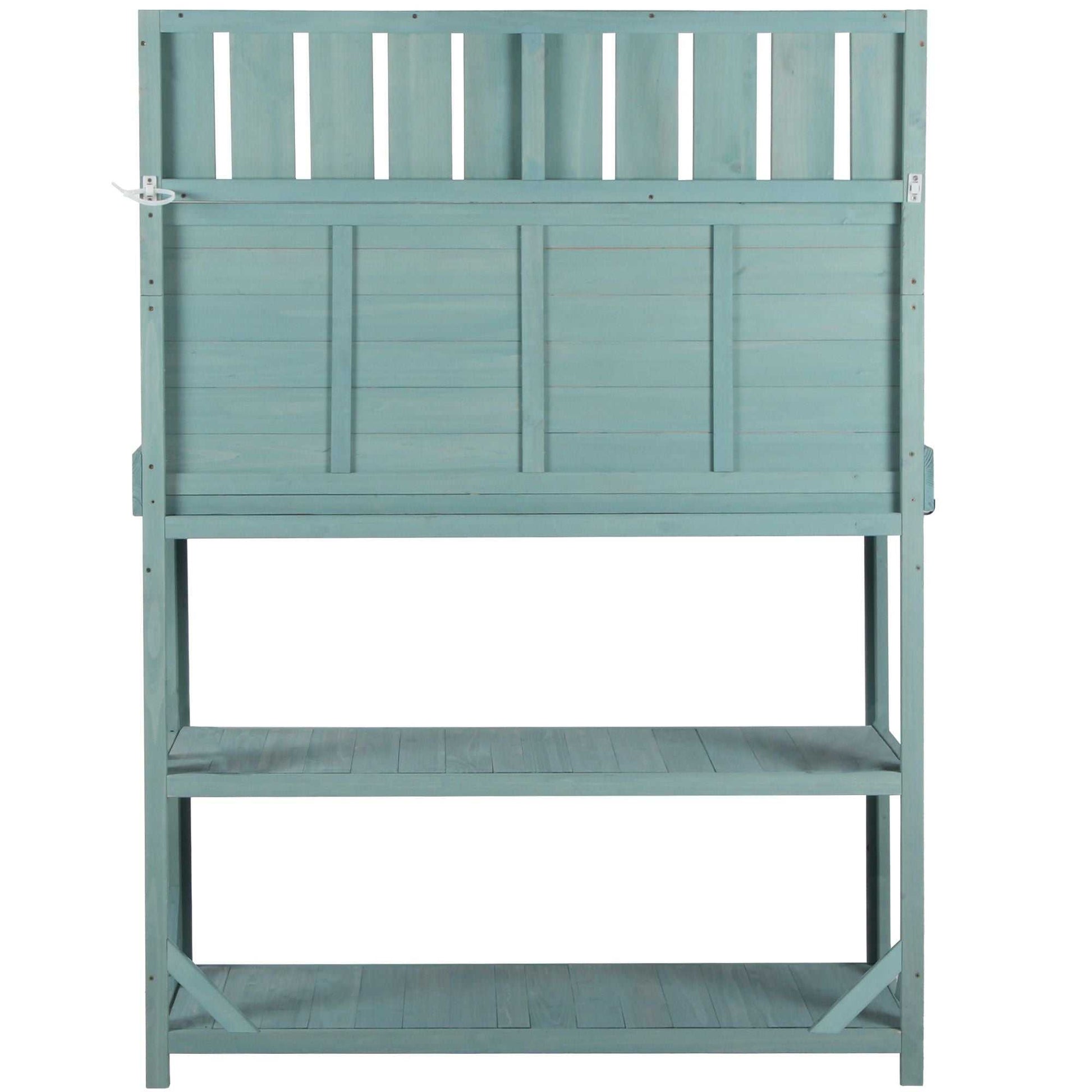 65" Large Wooden Farmhouse Rustic Outdoor Potting Bench Table; Patio Workstation; Garden Potting Bench with 4 Storage Shelves and Side Hook - luxuryhomedecoridea.com