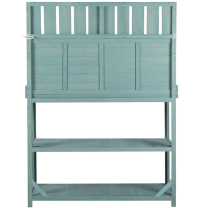 65" Large Wooden Farmhouse Rustic Outdoor Potting Bench Table; Patio Workstation; Garden Potting Bench with 4 Storage Shelves and Side Hook - luxuryhomedecoridea.com