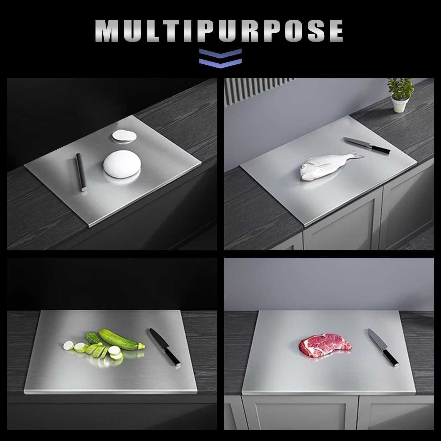Stainless Steel Cutting Board for Kitchen - Large 304 Chopping Boards with Lid and Non-Slip Pad for Countertop, Suitable for Meat Vegetables Bread and Baking,Kitchen Accessories, - luxuryhomedecoridea.com