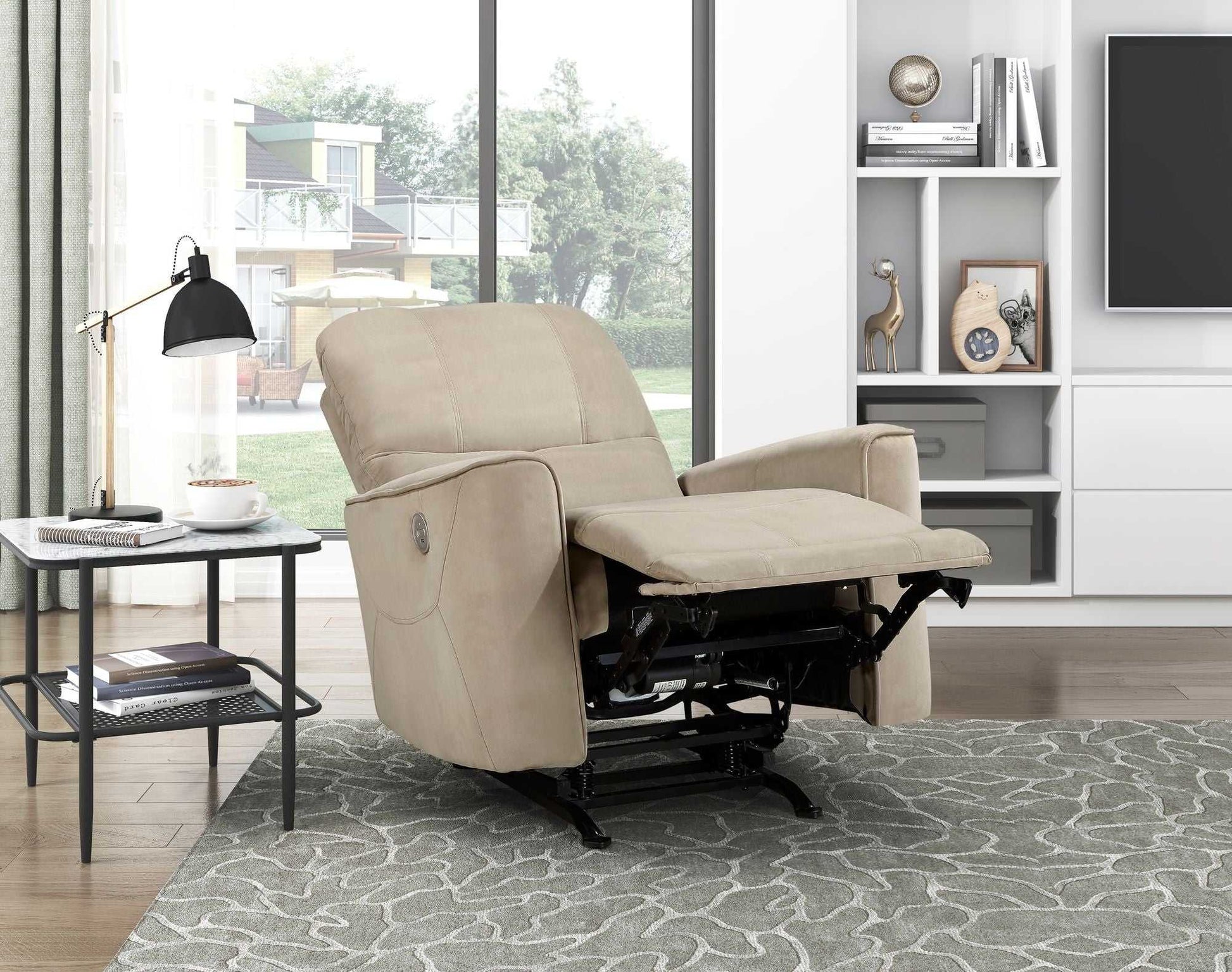Modern Living Room 1pc Power Rocker Reclining Chair Light Brown Velvet Upholstery Solid Wood Frame Luxury Home Furniture - luxuryhomedecoridea.com