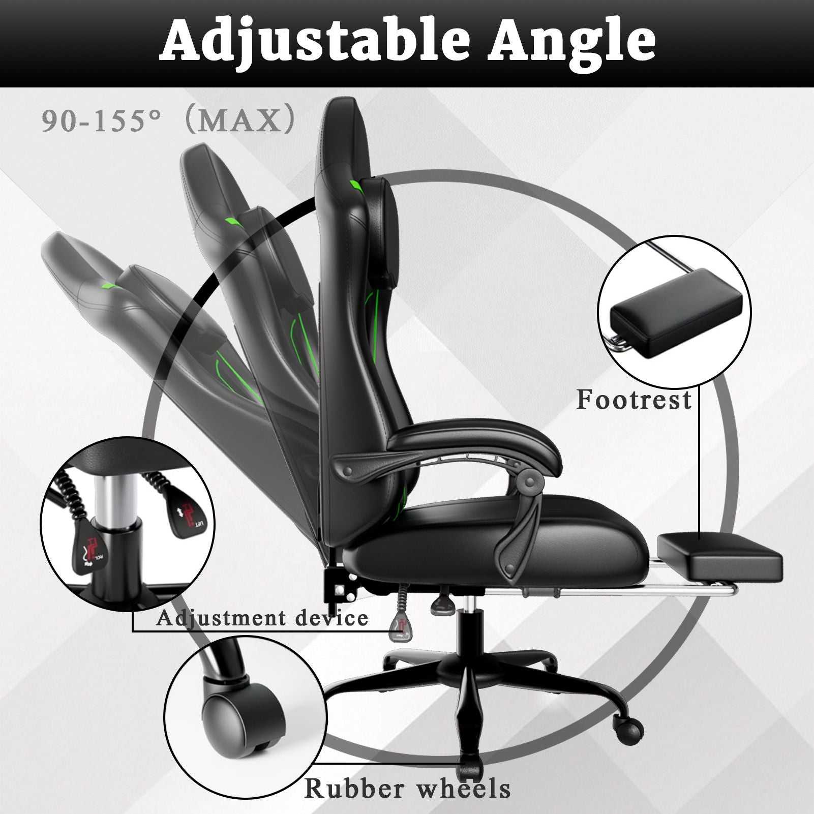 Ergonomic Gaming Chair, Electronic Gaming Chair With Pocket Spring Pad And Footrest, Height Adjustable Computer Chair - luxuryhomedecoridea.com