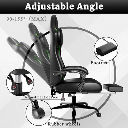 Ergonomic Gaming Chair, Electronic Gaming Chair With Pocket Spring Pad And Footrest, Height Adjustable Computer Chair - luxuryhomedecoridea.com