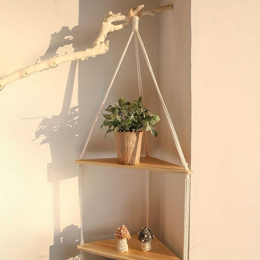 1pc,Boho Triangle Shelves Wall Decor - Plant Hanger, Candle Holder, and Home Decor for Living Room and Bedroom - luxuryhomedecoridea.com
