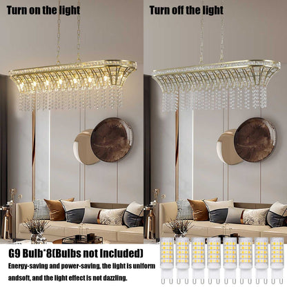 39" Modern Crystal Linear Rectangle Chandelier with Gold Finish, Elegant Pendant Light with Cascading Beads, for Dining Room, Living Room, or Foyer (Bulb Not Included) - luxuryhomedecoridea.com