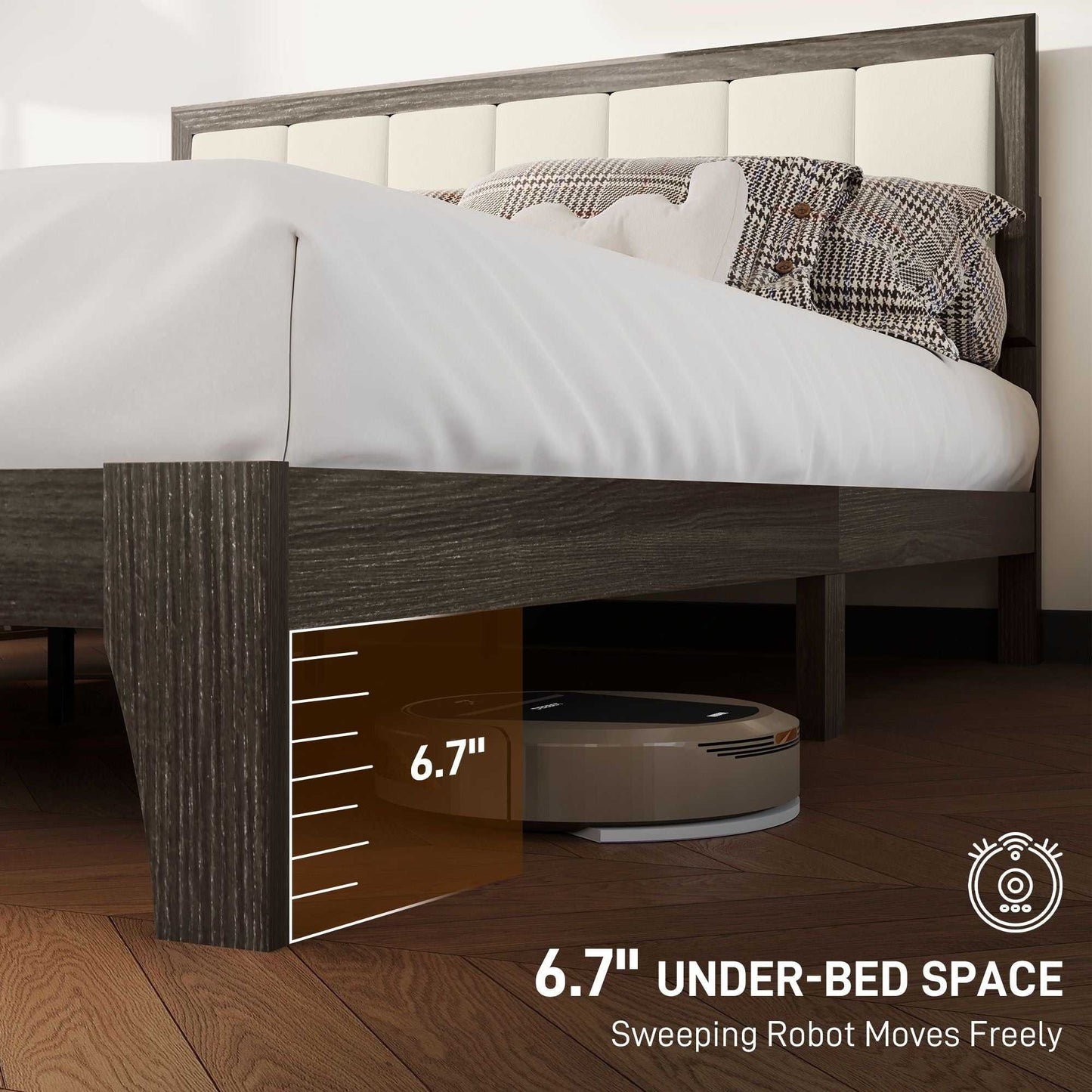 Queen Size Bed Frame with Headboard Queen Platform Bed Frame with Wooden Slats No Box Spring Needed Easy Assembly Walnut - luxuryhomedecoridea.com