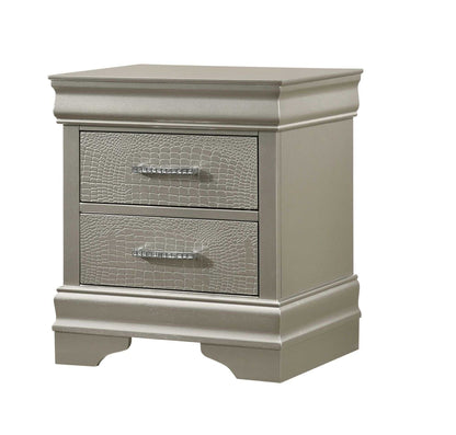 1pc Modern Glam Style Two Drawers Nightstand Champagne Finish Solid Wood Crystal-Like Diamond Tufted Crocodile Texture Bedroom Furniture - luxuryhomedecoridea.com