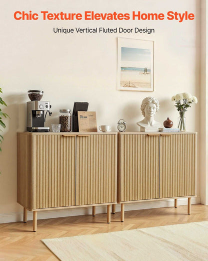 Coffee Bar Cabinet, Mid Century Fluted Coffee Bar Table with 2-Tier Storage, Buffet Stand Cabinet with 4 Barn Doors, Sideboard Buffet Station for Living Room, Entryway, 31.5x14.7x31.5 in(Single) - luxuryhomedecoridea.com