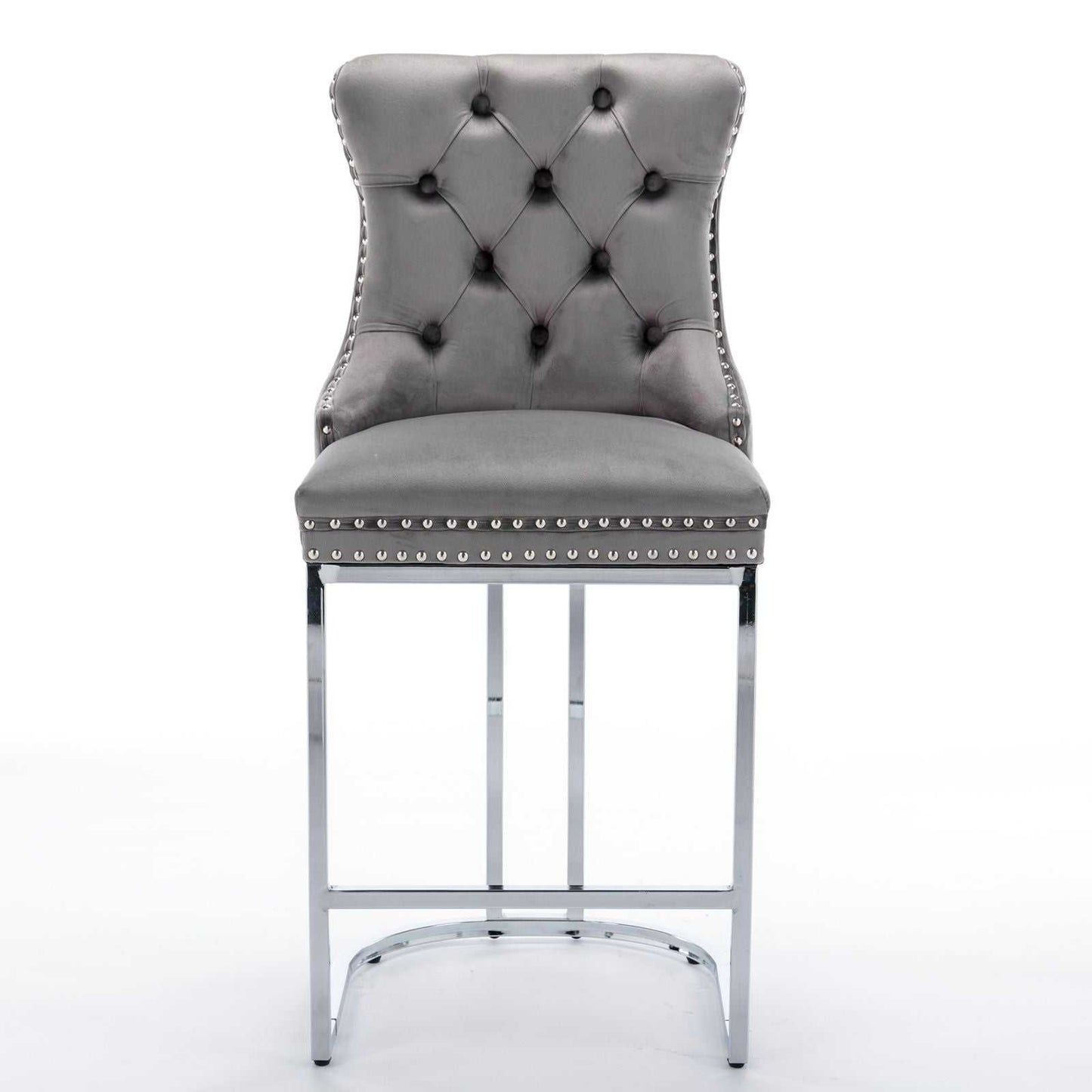 26" Counter Height Bar Stools Set of 2, Modern Velvet Barstools with Button Back&Rivet Trim Upholstered Kitchen Island Chairs with Sturdy Chromed Metal Base Legs Farmhouse Bar Stools, (Gray,2 Pack) - luxuryhomedecoridea.com