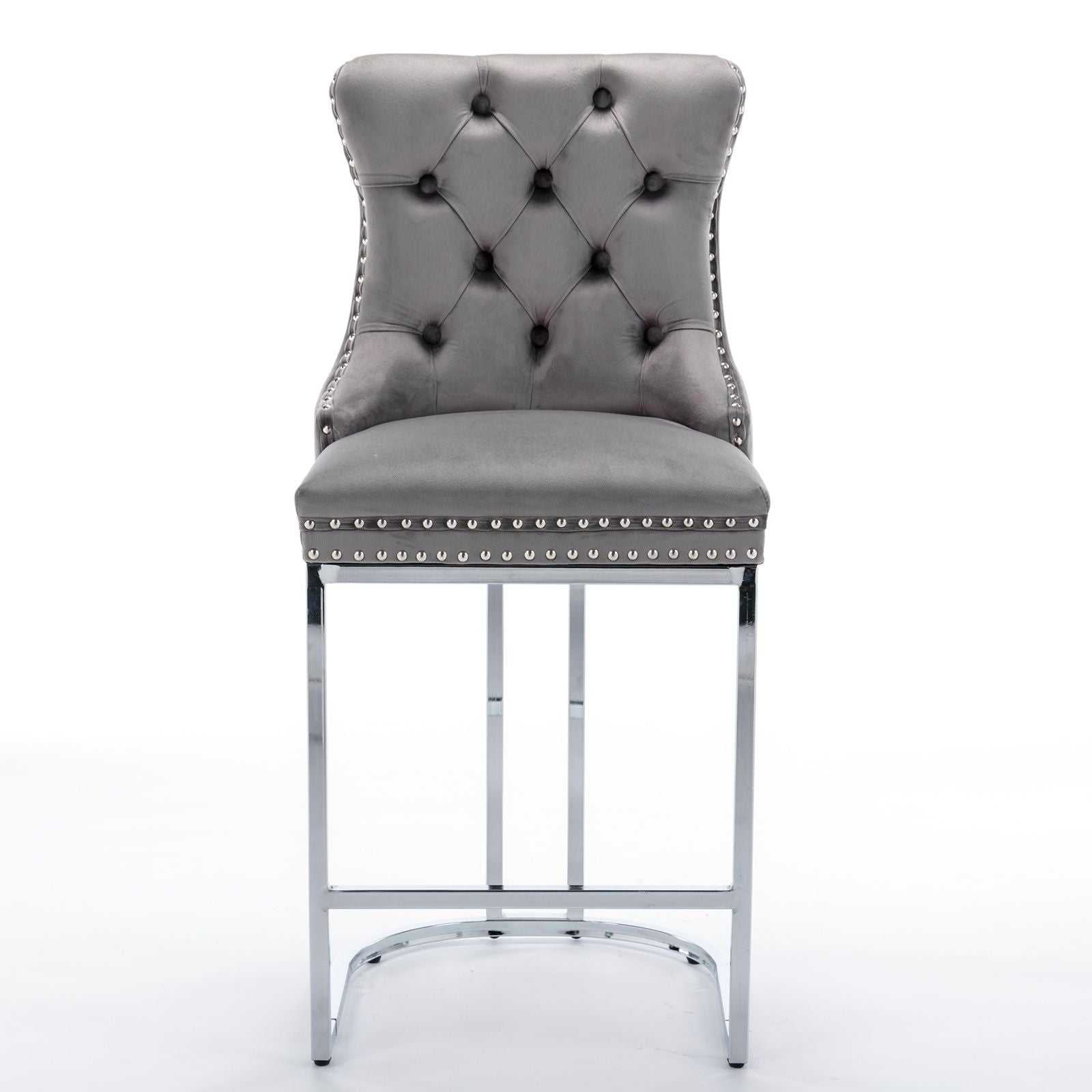 26" Counter Height Bar Stools Set of 2, Modern Velvet Barstools with Button Back&Rivet Trim Upholstered Kitchen Island Chairs with Sturdy Chromed Metal Base Legs Farmhouse Bar Stools, (Gray,2 Pack) - luxuryhomedecoridea.com