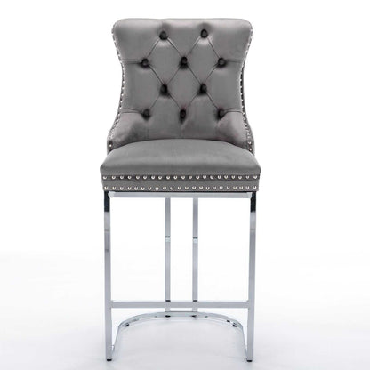 26" Counter Height Bar Stools Set of 2, Modern Velvet Barstools with Button Back&Rivet Trim Upholstered Kitchen Island Chairs with Sturdy Chromed Metal Base Legs Farmhouse Bar Stools, (Gray,2 Pack) - luxuryhomedecoridea.com