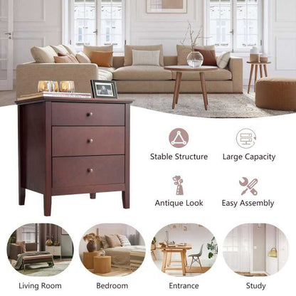 Nightstand Beside End Side Table Organizer with 3 Drawers - luxuryhomedecoridea.com