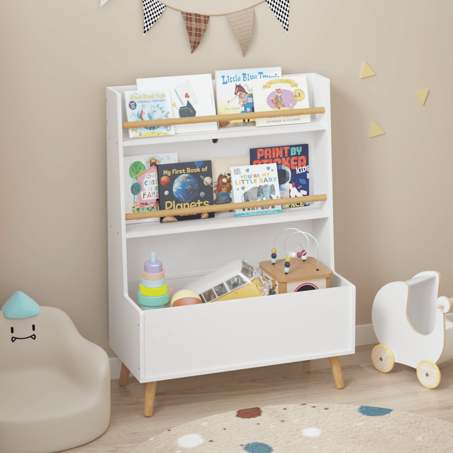 Kids Bookshelf, Book and Magazine Rack, Book Organizer, toy Storage Cabinet Organizer, White - luxuryhomedecoridea.com