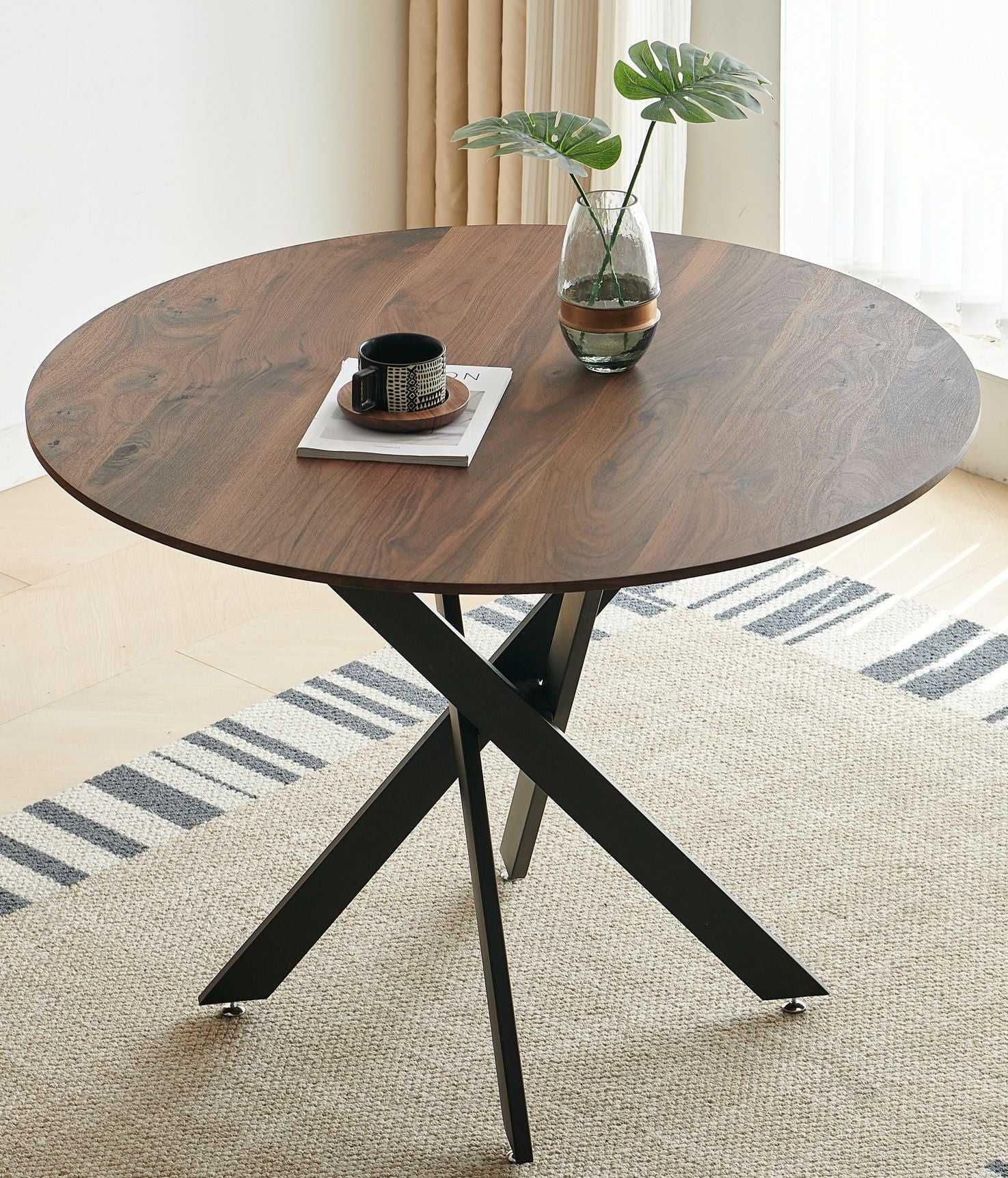 42.1" Table Mid-century Dining Table for 4-6 people With Round Mdf Table Top, Pedestal Dining Table, End Table Leisure Coffee Table,cross leg - luxuryhomedecoridea.com