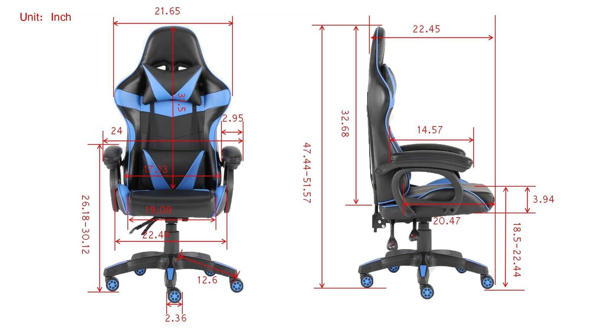 Luxury Home Furniture Ergonomic Recliner PU Leather Racing Gaming Chair In Nylon Racing Base - luxuryhomedecoridea.com