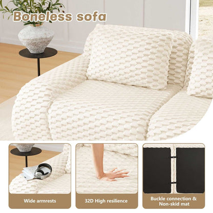 Modern Modular Sectional Sofa for Living Room,Flannelette Fabric,Oversized 3-Seater Couch,boneless sofa,Deep Seat,Buckle connection,Anti-slip Design,No Assembly,Cream - luxuryhomedecoridea.com