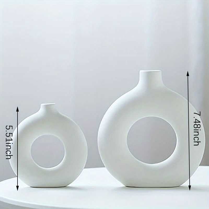 1pc; White Ceramic Vase White Vases For Decor; Modern Home Decor Vase; Boho Vases For Decor; Circle Vase; Round Vase; Donut Vase; Decorative Vase - luxuryhomedecoridea.com
