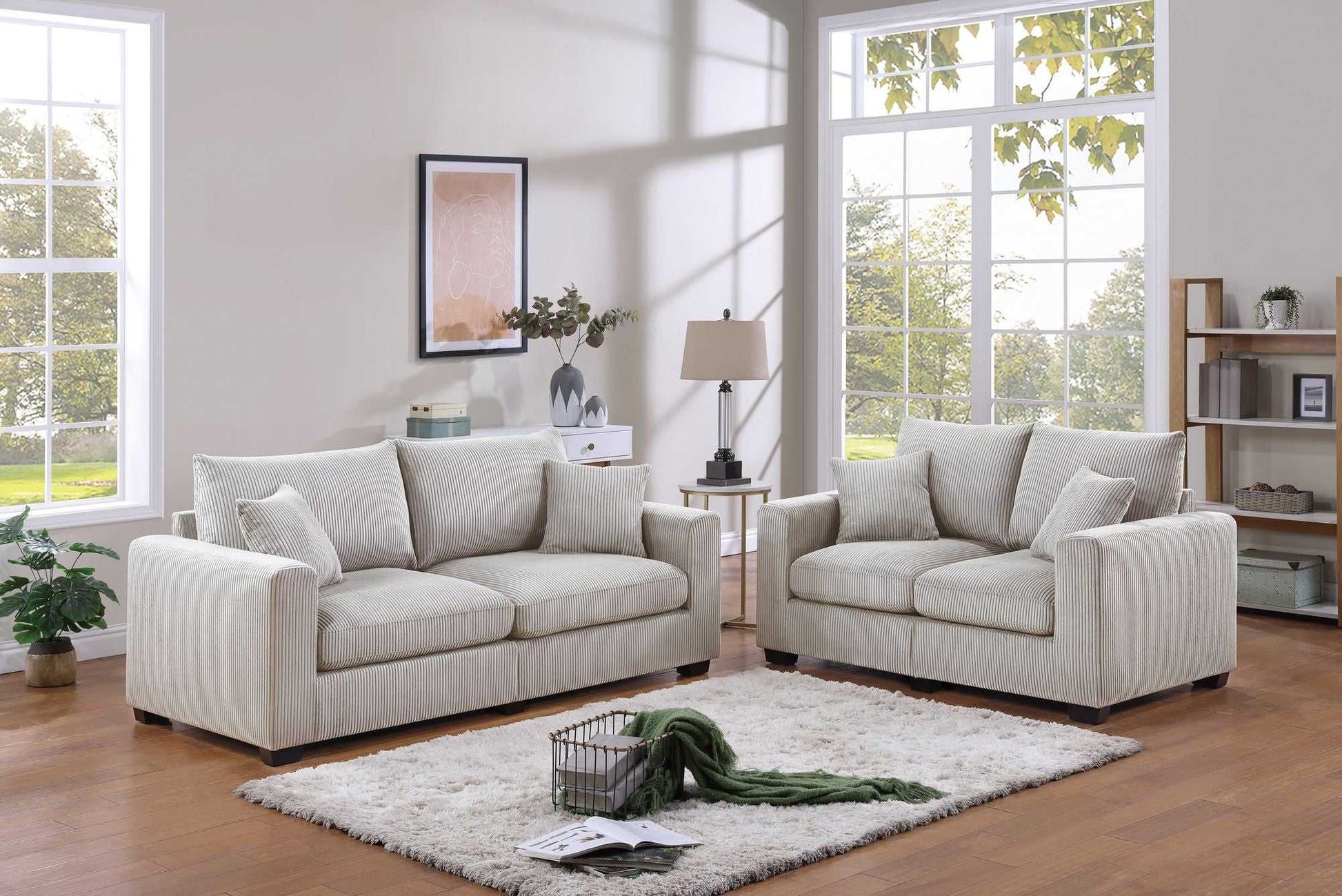 ClassSofa And Loveseat w Pillows Square Arms Plush Couch - luxuryhomedecoridea.com