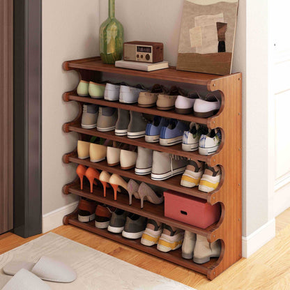 5/6-Layer Shoe Storage Rack - Space-Saving Multi-Layer Organizer with Wood Grain Finish - luxuryhomedecoridea.com