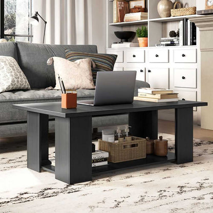 Large 41 Inch 2-tier Wooden Modern Coffee Table with Storage Shelf living room table - luxuryhomedecoridea.com