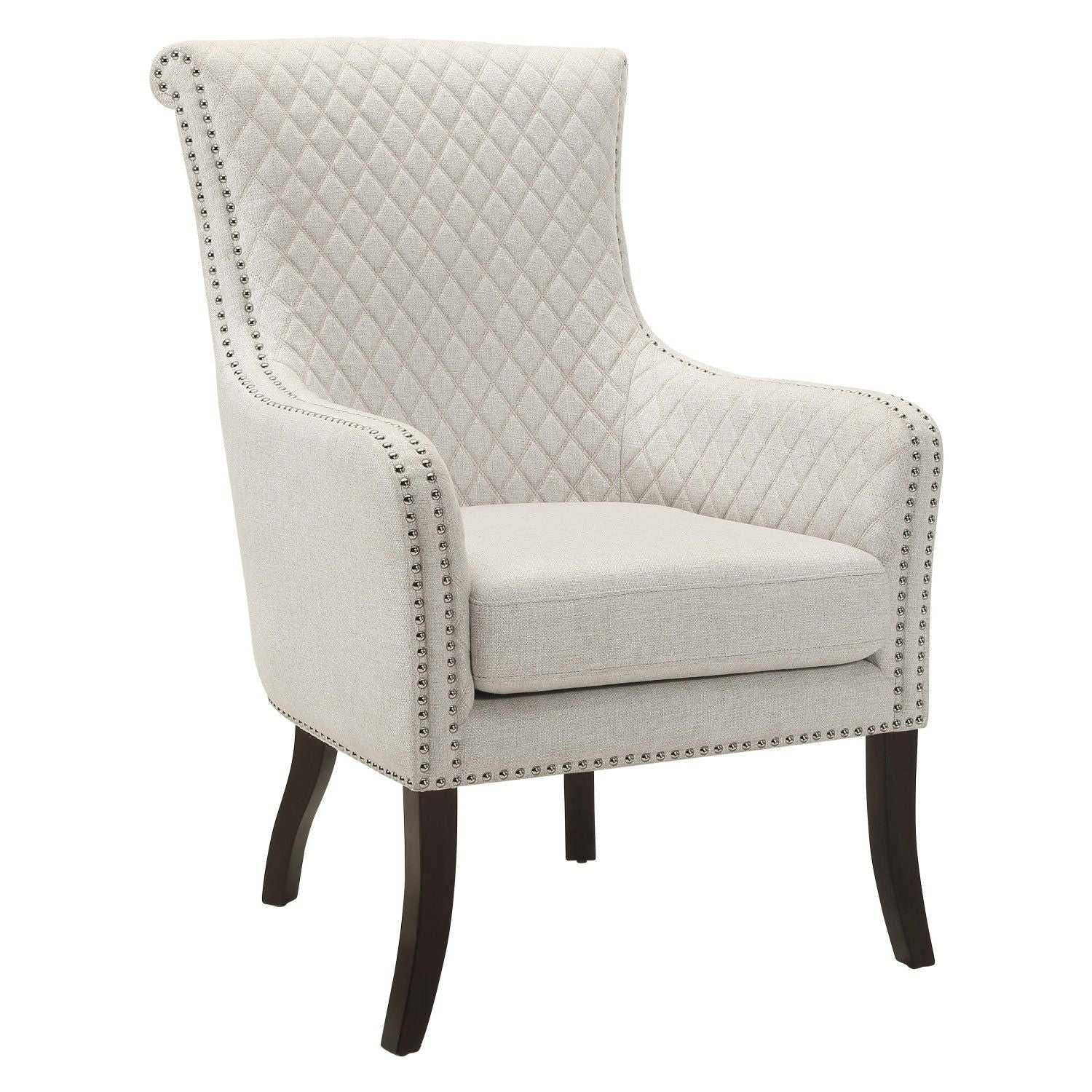 Classic Luxury Quilted Accent Chair 1pc Beige Upholstery Nailhead Trim Foam Seat Cushion Solid Wood Living Room Furniture - luxuryhomedecoridea.com