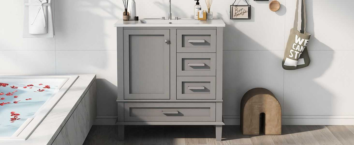30" Bathroom Vanity , Modern Bathroom Cabinet with Sink Combo Set, Bathroom Storage Cabinet with a Soft Closing Door and 3 Drawers, Solid Wood Frame - luxuryhomedecoridea.com