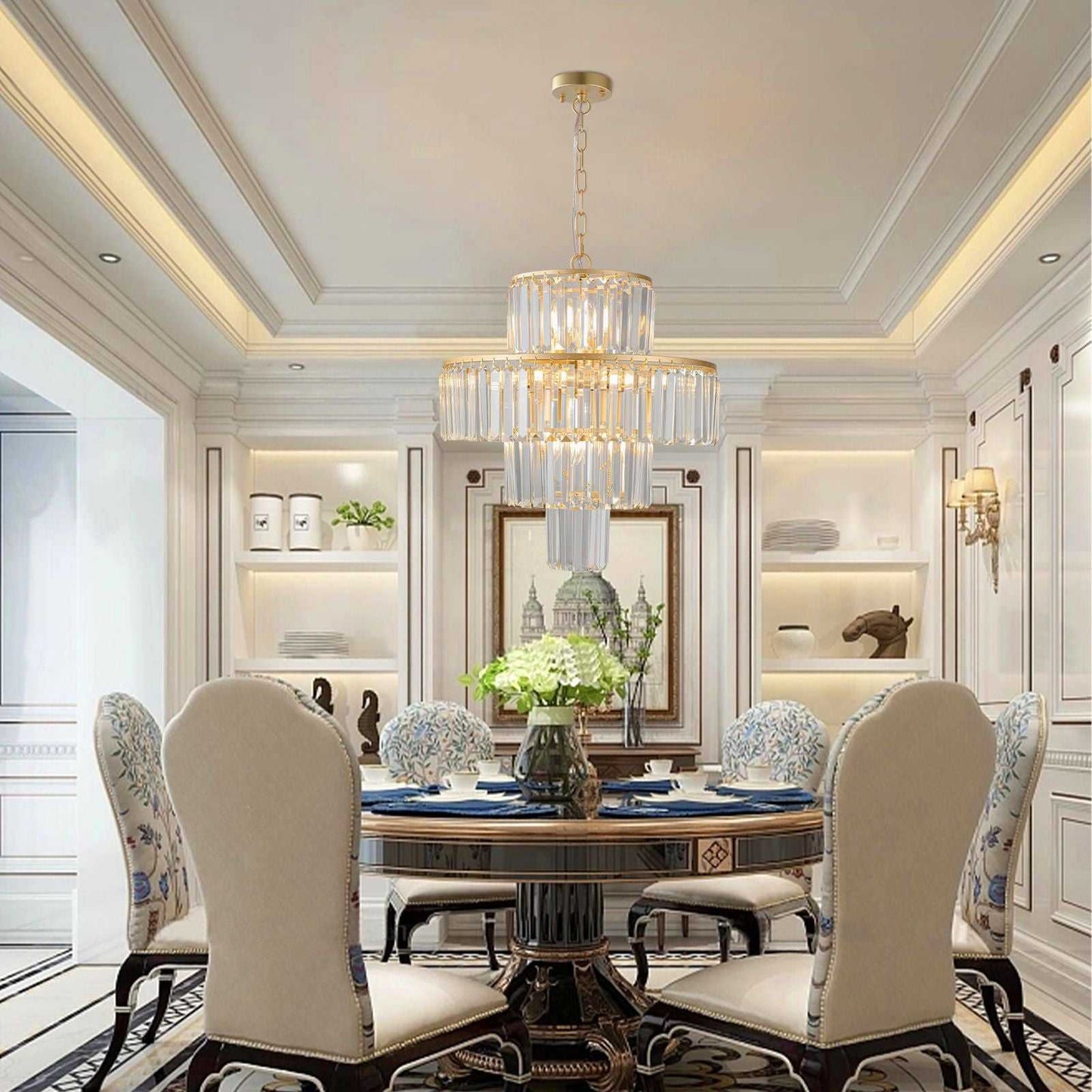 20" Modern Crystal Chandelier with Gold Finish, 4-Tier Design for Dining Room or Living Room, Elegant Crystal Pendant Light Fixture (Bulb Not Included) - luxuryhomedecoridea.com