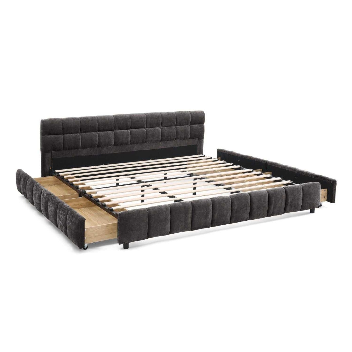 King Size Upholstered Bed ,comfortable upholstered bed frame, Chenille fabric, with headboard and solid bed frame. With drawer for storage.-Dark Gray(88.5''*85.5''*31'') - luxuryhomedecoridea.com