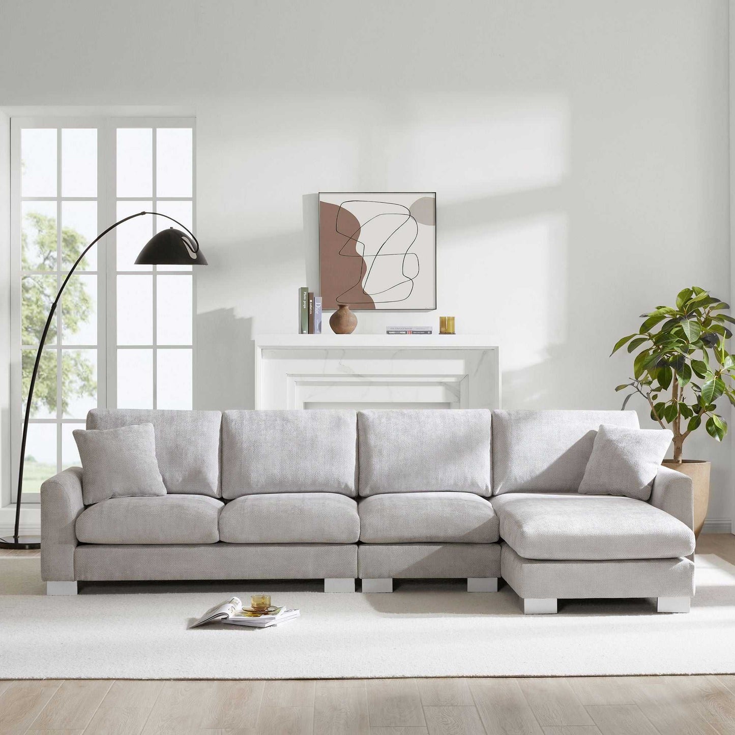 Modern Oversized Sectional Sofa,L-shaped Luxury Couch Set with 2 Free pillows,5-seat Chenille Indoor Furniture with Chaise for Living Room,Apartment,Office,2 Colors - luxuryhomedecoridea.com