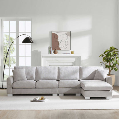 Modern Oversized Sectional Sofa,L-shaped Luxury Couch Set with 2 Free pillows,5-seat Chenille Indoor Furniture with Chaise for Living Room,Apartment,Office,2 Colors - luxuryhomedecoridea.com