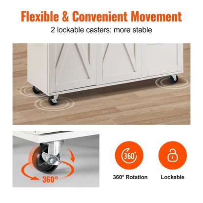 VEVOR Kitchen Island Cart with Solid Wood Top, 45.3" Width Mobile Carts with Storage Cabinet, Rolling Kitchen Table with Spice Rack, Towel Rack, Drop Leaf and Drawer, Portable Islands on Wheels, White - luxuryhomedecoridea.com