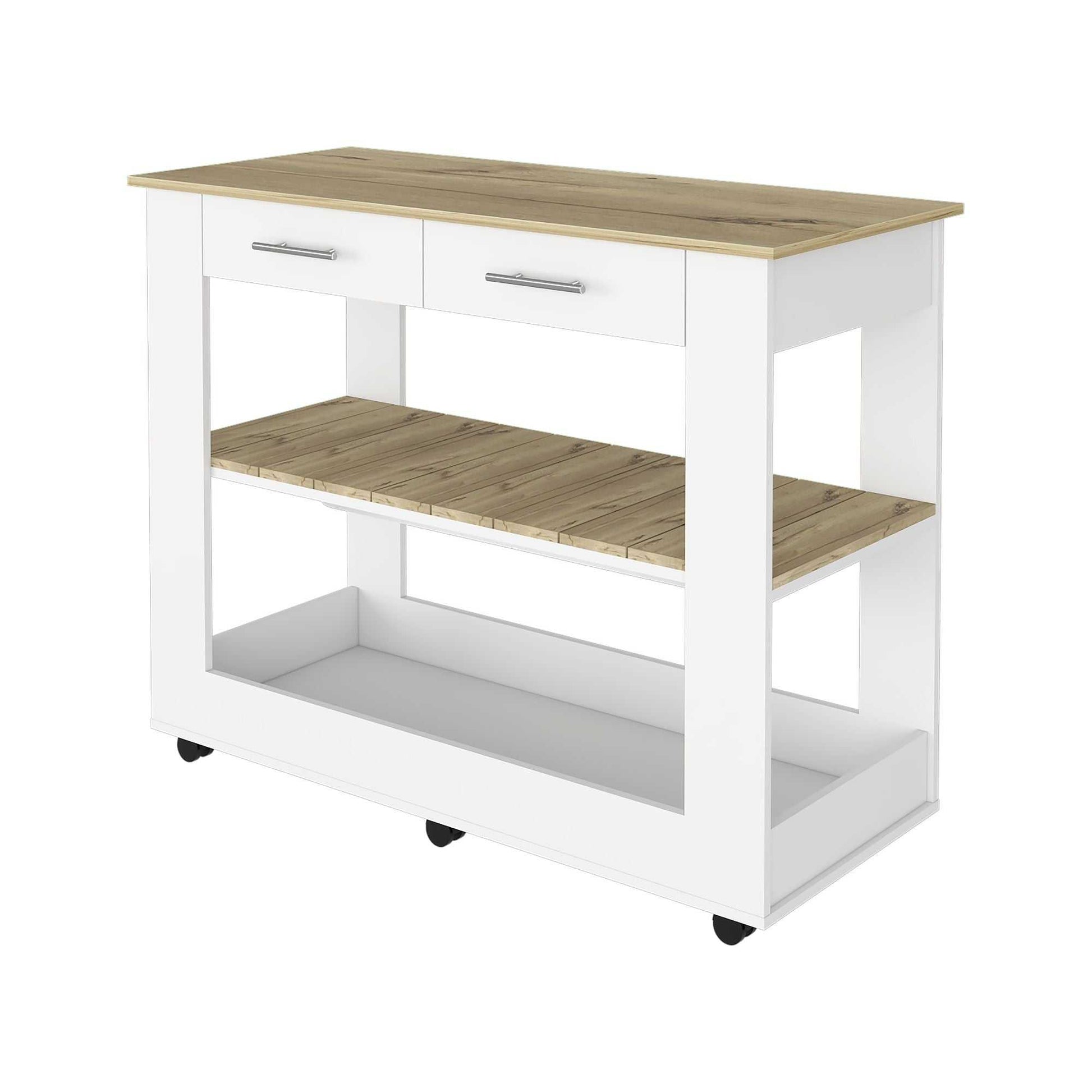 Brooklyn 46 Kitchen Island, Two Shelves, Two Drawers - luxuryhomedecoridea.com