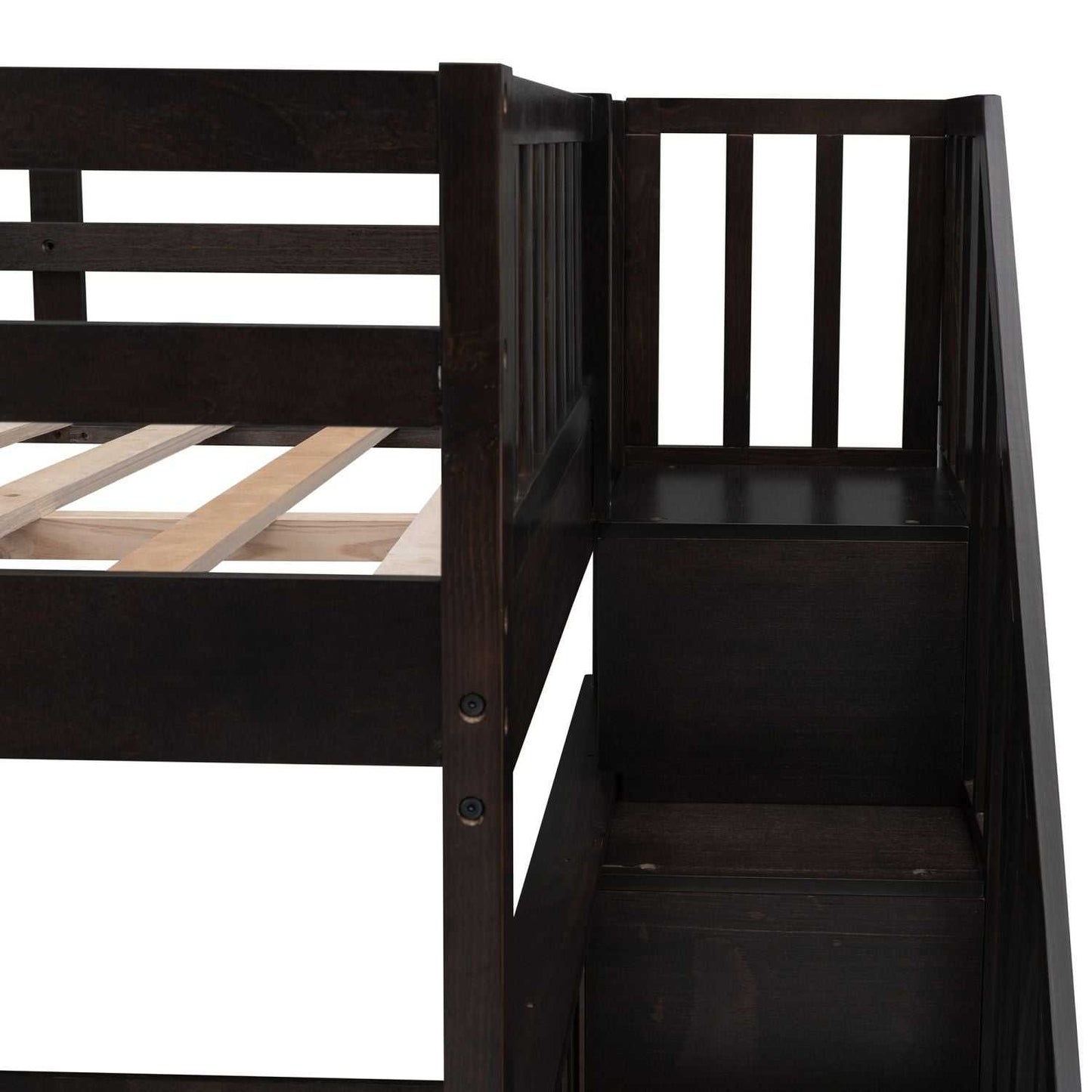 Stairway Full-Over-Full Bunk Bed with Storage and Guard Rail for Bedroom, Dorm, Espresso - luxuryhomedecoridea.com