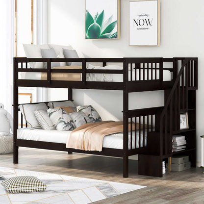 Stairway Full-Over-Full Bunk Bed with Storage and Guard Rail for Bedroom, Dorm, Espresso - luxuryhomedecoridea.com