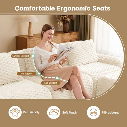 82" Modern Modular Sectional Sofa - Cream Flannelette 2-Seater Couch with Deep Seat - luxuryhomedecoridea.com