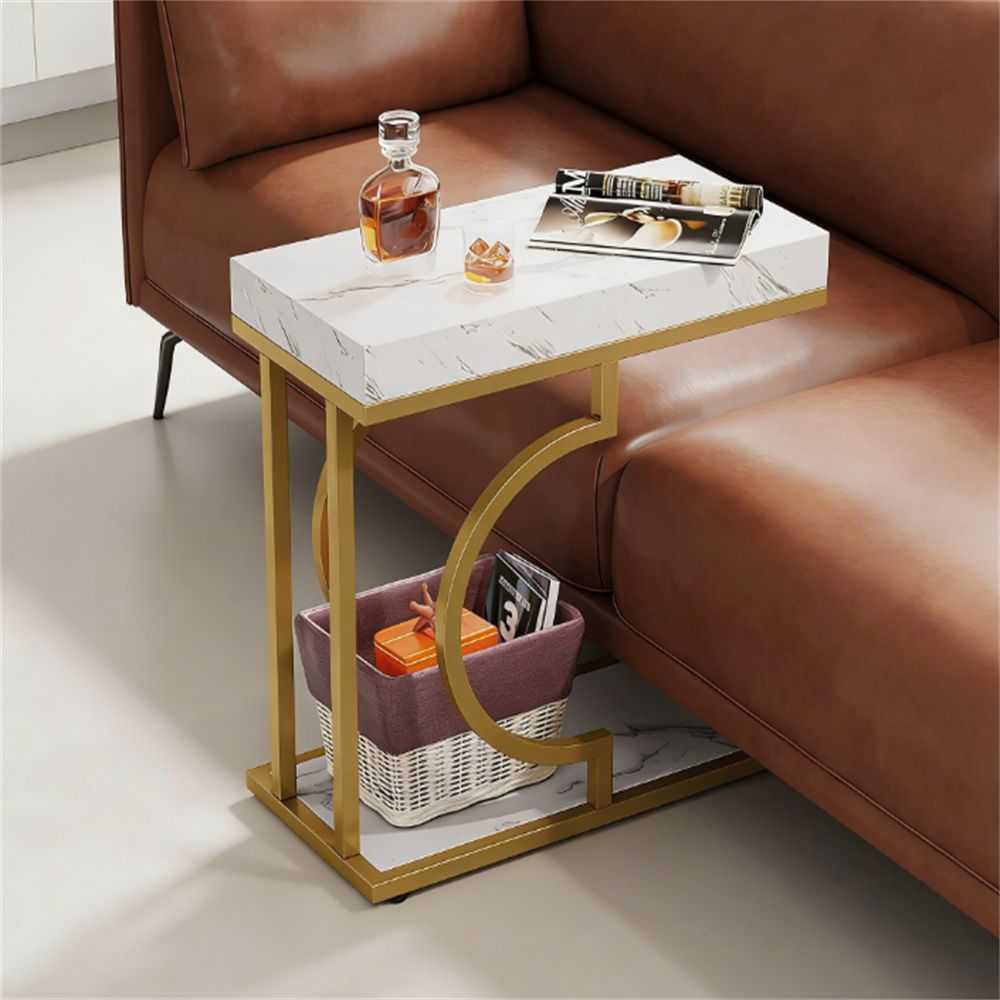 Narrow C-table, modern coffee table, bedside table with metal frame - luxuryhomedecoridea.com