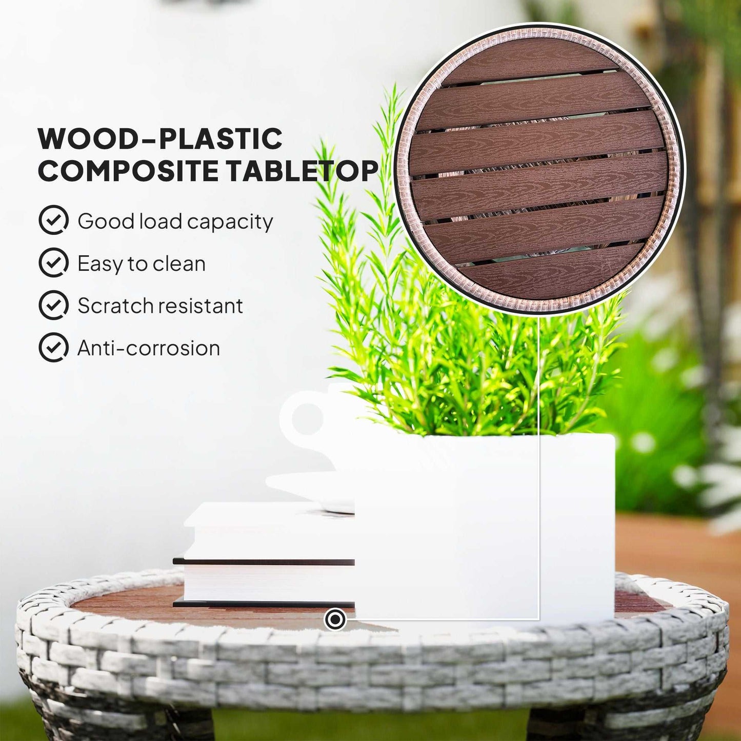 18" Wicker Outdoor Coffee Table, PE Rattan Patio Side Table with 2-Tier Storage, Composite Wood Top, Mixed Gray - luxuryhomedecoridea.com