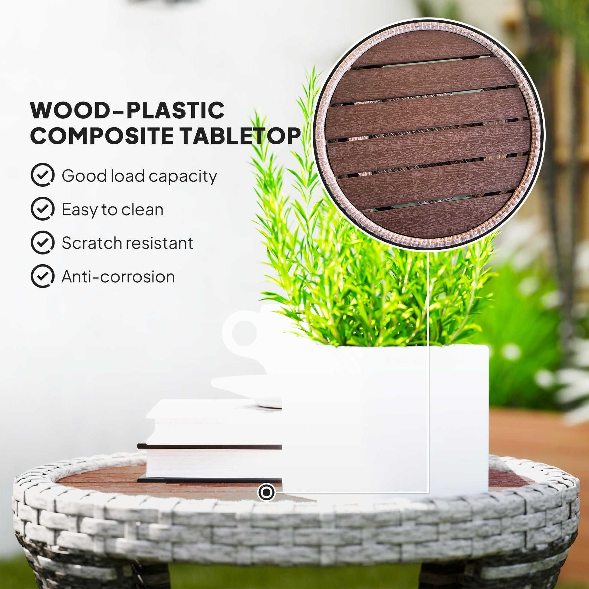 18" Wicker Outdoor Coffee Table, PE Rattan Patio Side Table with 2-Tier Storage, Composite Wood Top, Mixed Gray - luxuryhomedecoridea.com