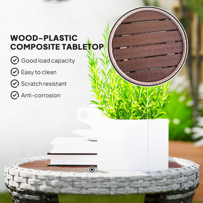18" Wicker Outdoor Coffee Table, PE Rattan Patio Side Table with 2-Tier Storage, Composite Wood Top, Mixed Gray - luxuryhomedecoridea.com