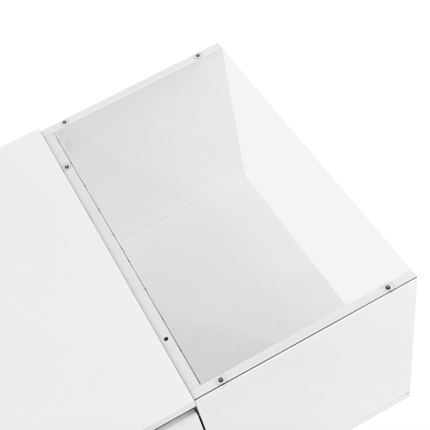 U-Can Led Coffee Table, Modern Center Table with High-Gloss Finish and Glass Tabletop, Coffee Table with Open Storage Compartment and 2 Hidden Drawers for Living Room - luxuryhomedecoridea.com