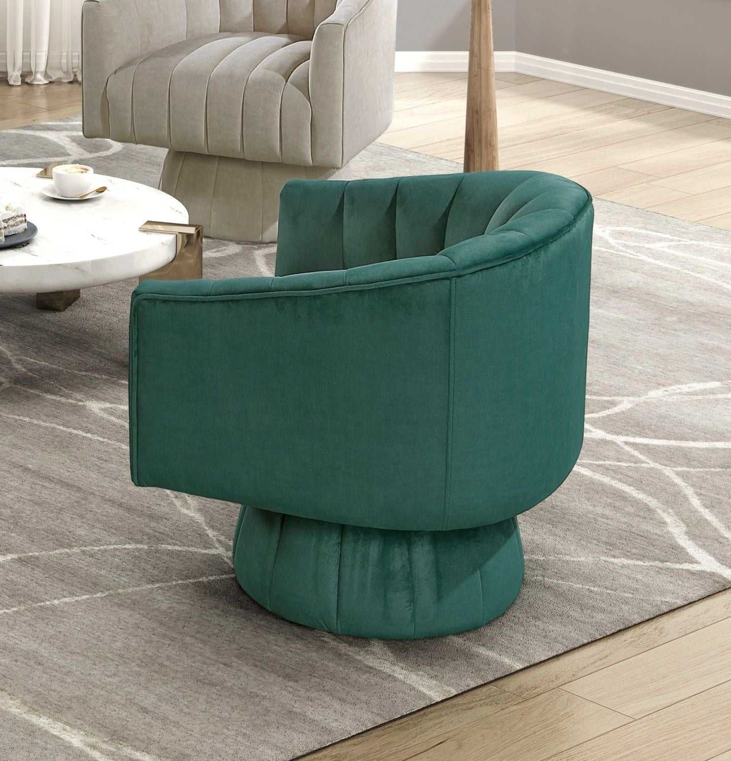 Dark Green Velvet Accent Chair Modern Luxury Living Room Furniture, 1pc Swivel Chair Comfortable Barrel Back - luxuryhomedecoridea.com